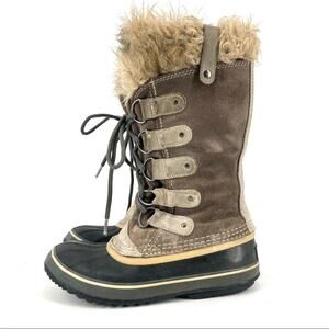 Sorel: Women's tall taupe gray suede Joan of Arctic snow winter boots fur trim 8